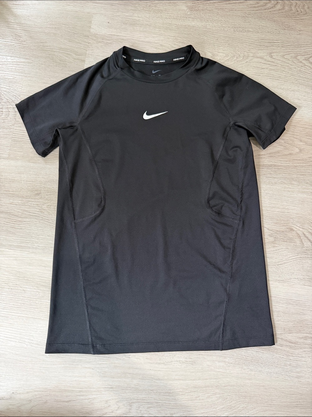 Nike Pro Boys’ L Black Short Sleeve Training Tee with White Swoosh